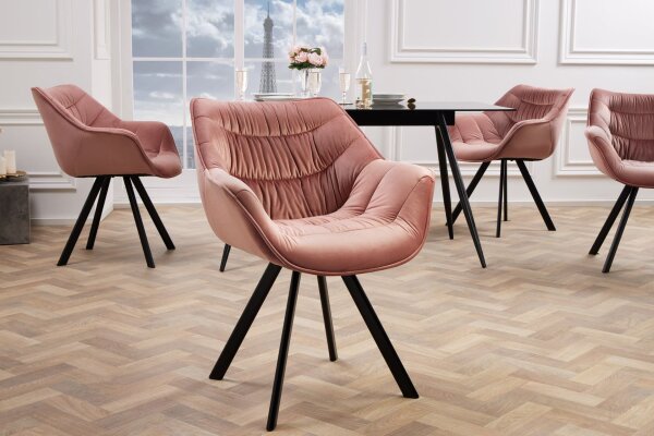 Chaise de salle à manger velours métal rose noir avec accoudoirs