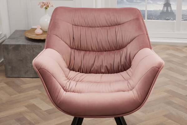 Chaise de salle à manger velours métal rose noir avec accoudoirs
