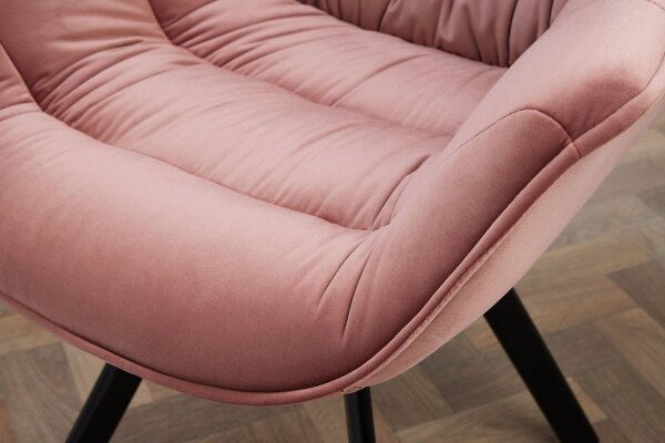 Chaise de salle à manger velours métal rose noir avec accoudoirs