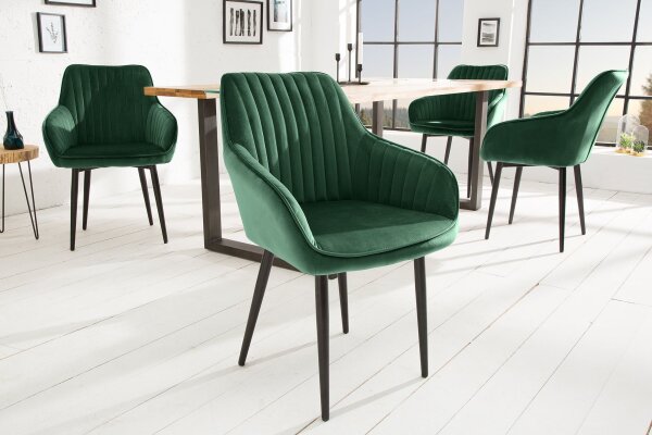 Chaise de salle à manger avec accoudoirs velours métal vert noir