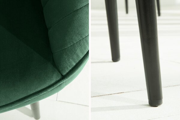 Chaise de salle à manger avec accoudoirs velours métal vert noir