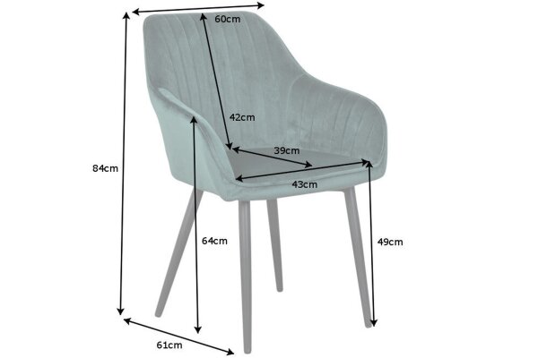Chaise de salle à manger avec accoudoirs velours métal vert noir