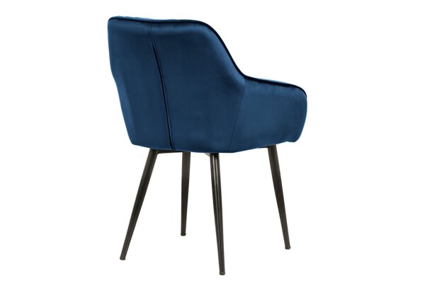 Chaise de salle à manger velours métal bleu noir avec accoudoirs