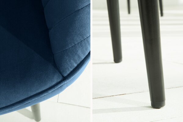 Chaise de salle à manger velours métal bleu noir avec accoudoirs