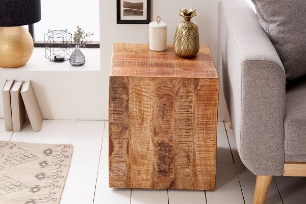 Table dappoint en bois de manguier massif L : 40 cm avec roulettes polyvalent