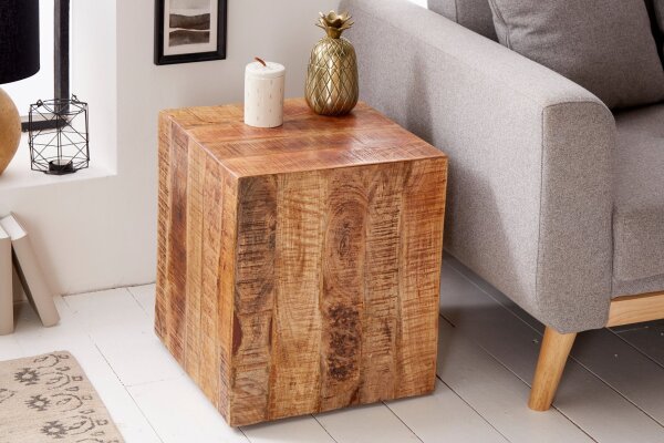 Table dappoint en bois de manguier massif L : 40 cm avec roulettes polyvalent