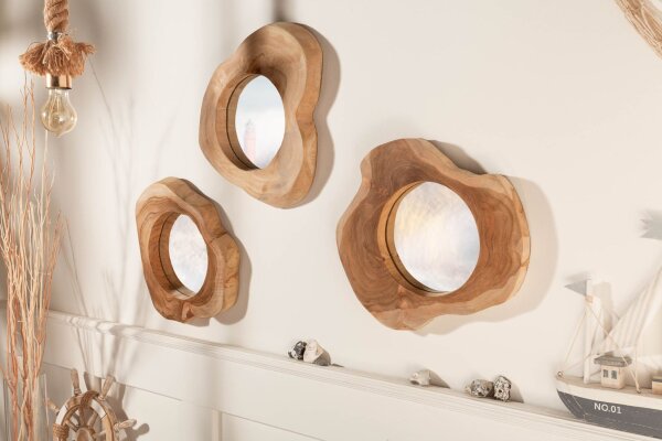 Miroir mural en teck pièce unique L : 31 cm petit artisanat