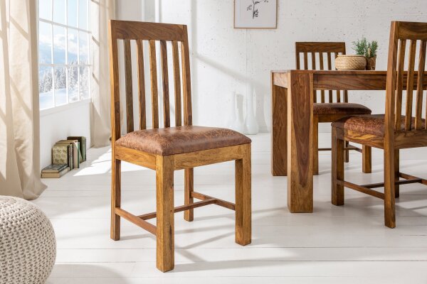 Chaise de salle à manger en bois de sheesham avec rembourrage style colonial