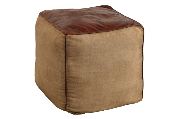Tabouret rembourré Cuir Lin Marron L : 45 cm Cube