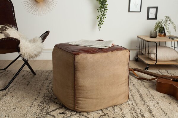 Tabouret rembourré Cuir Lin Marron L : 45 cm Cube