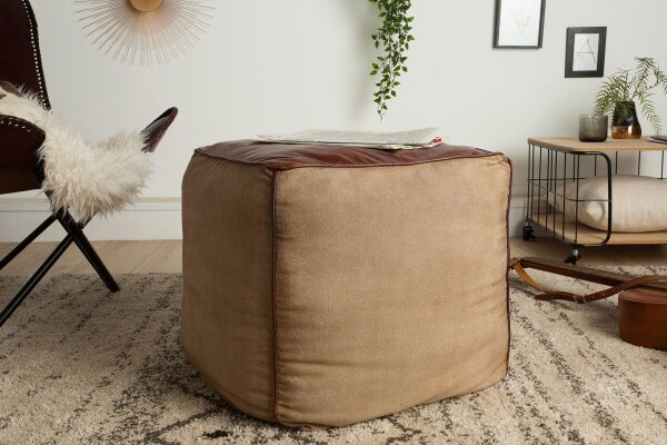 Tabouret rembourré Cuir Lin Marron L : 45 cm Cube
