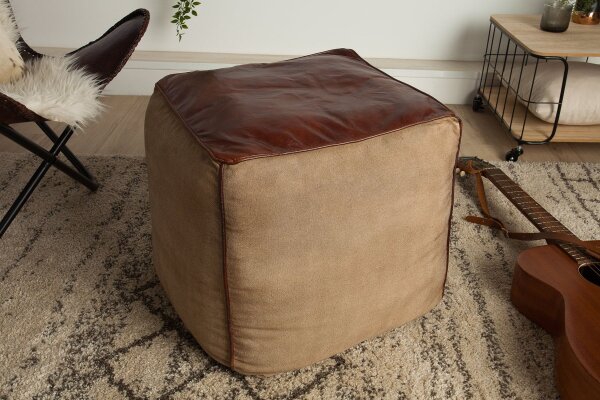 Tabouret rembourré Cuir Lin Marron L : 45 cm Cube