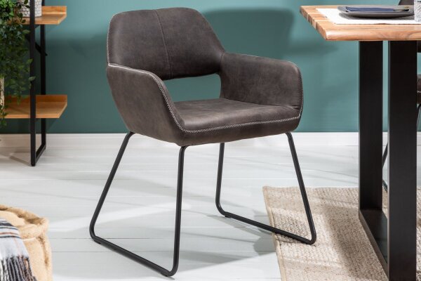Chaise de salle à manger Bauhaus design gris noir en tissu métal