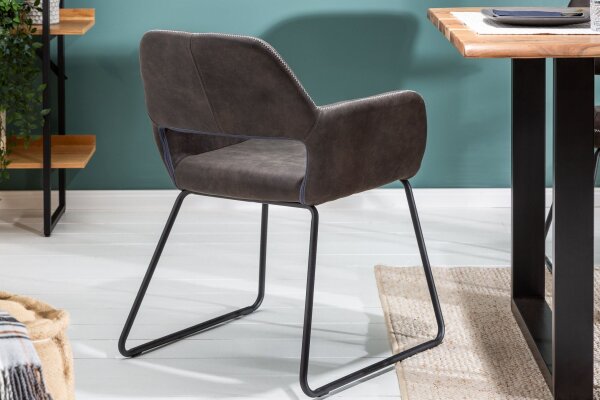Chaise de salle à manger Bauhaus design gris noir en tissu métal