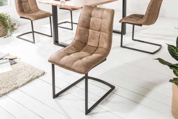 Chaise cantilever beige noir en tissu métal