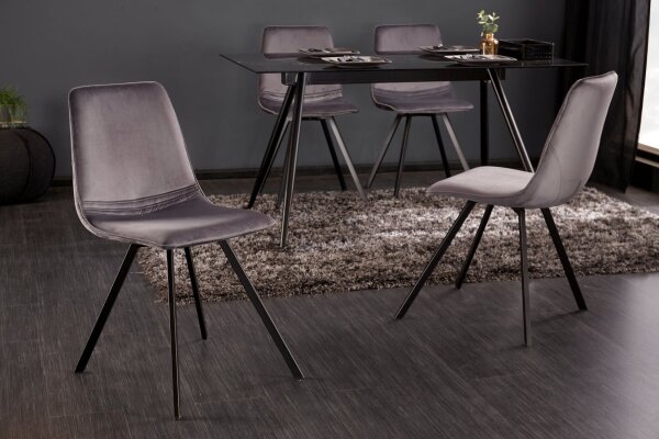 Chaise de salle à manger velours métal gris noir rétro