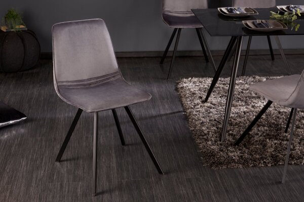 Chaise de salle à manger velours métal gris noir rétro