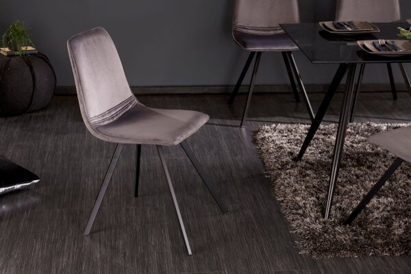 Chaise de salle à manger velours métal gris noir rétro