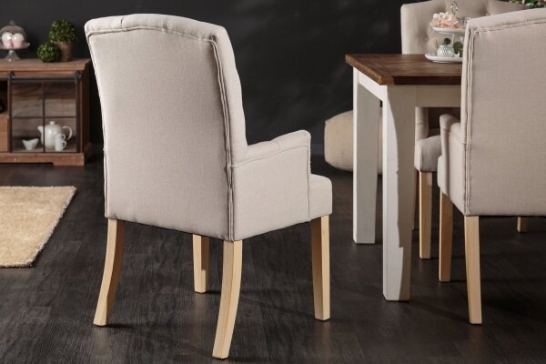 Chaise de salle à manger Beige Tissu Bois Chesterfield avec accoudoirs