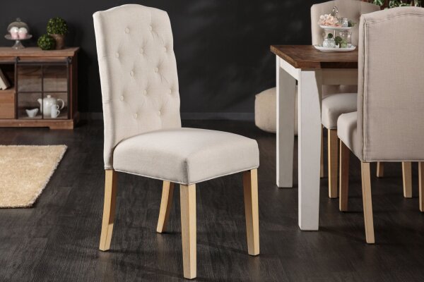 Chaise de salle à manger Beige Tissu Bois sans accoudoirs Chesterfield