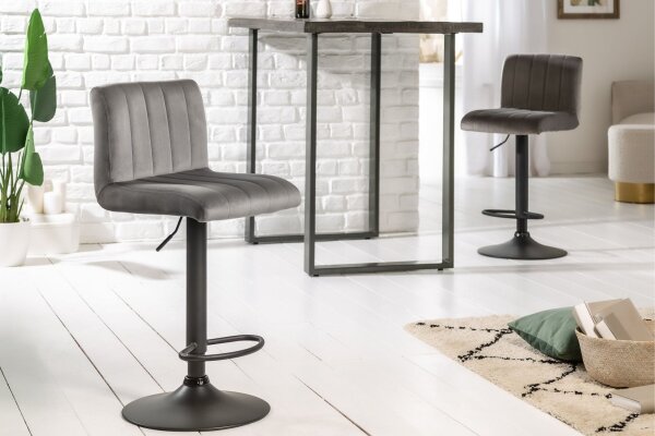 Chaise de bar réglable en hauteur Gris Noir Velours Métal