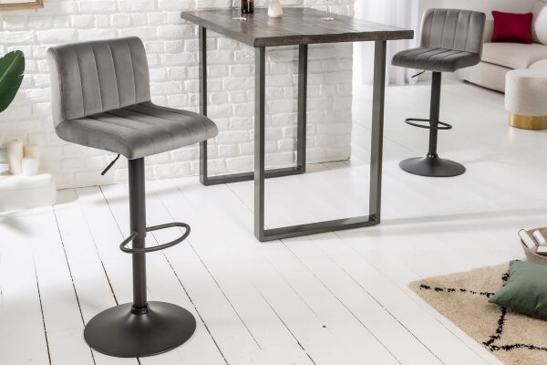 Chaise de bar réglable en hauteur Gris Noir Velours Métal