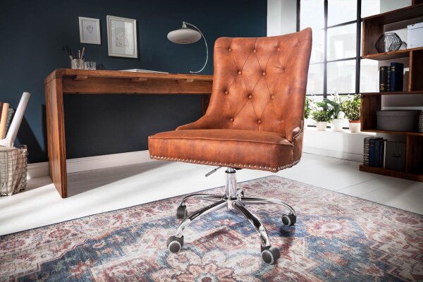 Chaise de bureau tissu métal marron réglable en hauteur