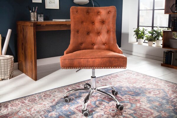 Chaise de bureau tissu métal marron réglable en hauteur