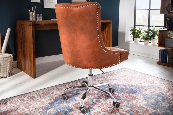 Chaise de bureau tissu métal marron réglable en hauteur
