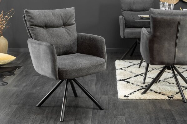 Chaise pivotante velours métal anthracite noir sans roulettes