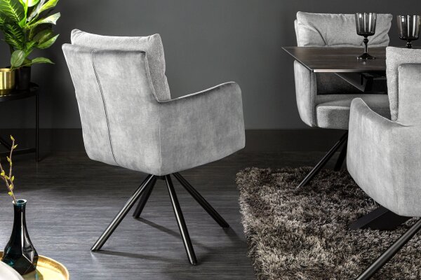 Chaise pivotante velours sans roulettes avec accoudoirs Gris Noir