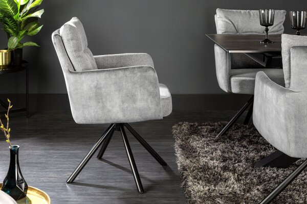 Chaise pivotante velours sans roulettes avec accoudoirs Gris Noir