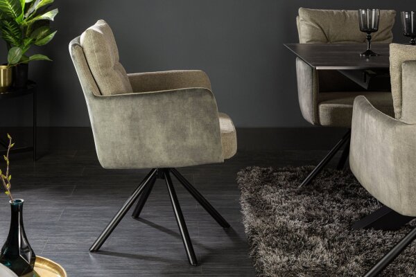 Chaise pivotante velours métal vert olive noir sans roulettes LATVIA