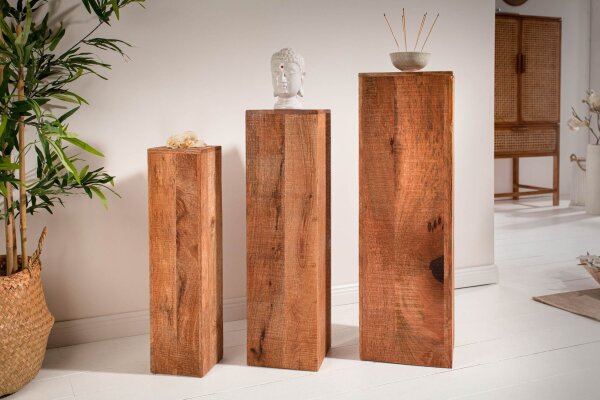 Colonne décorative Set de 3 podiums en bois massif 60 + 70 + 80 cm