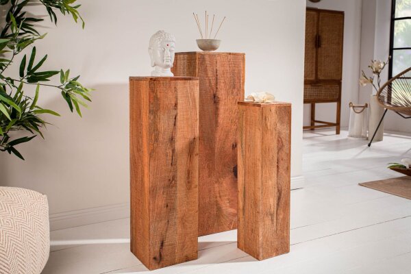 Colonne décorative Set de 3 podiums en bois massif 60 + 70 + 80 cm