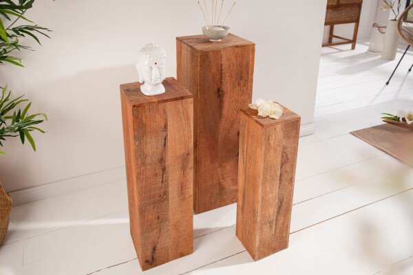 Colonne décorative Set de 3 podiums en bois massif 60 + 70 + 80 cm