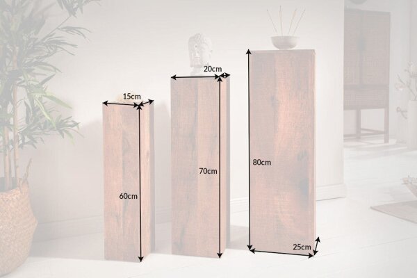 Colonne décorative Set de 3 podiums en bois massif 60 + 70 + 80 cm