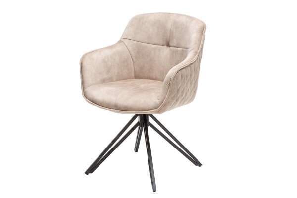Chaise pivotante velours métal crème beige noir avec dossier AUREL