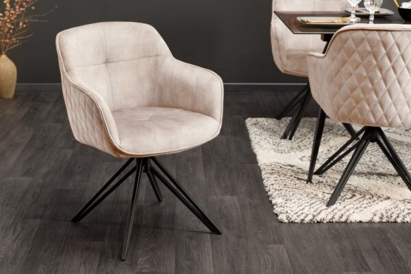 Chaise pivotante velours métal crème beige noir avec dossier AUREL