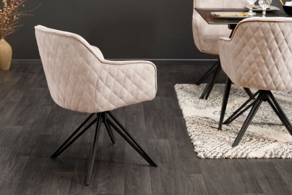 Chaise pivotante velours métal crème beige noir avec dossier AUREL