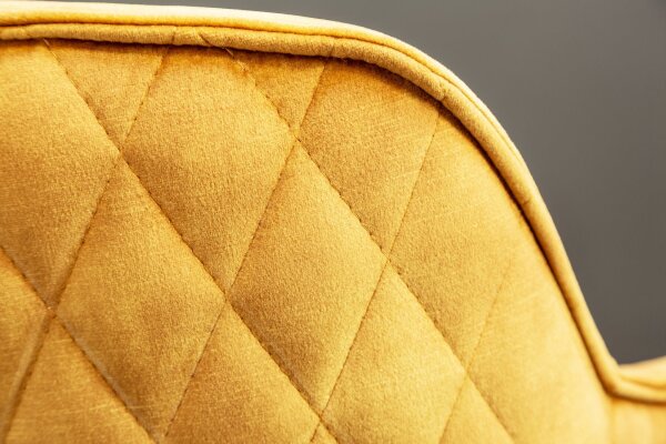 Chaise de bureau pivotante en jaune noir sans roulettes velours métal