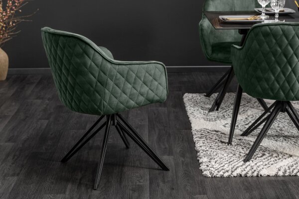 Chaise de bureau pivotante velours métal vert noir sans roulettes