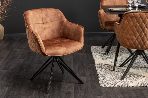 Chaise pivotante velours métal marron noir L : 58 cm avec dossier