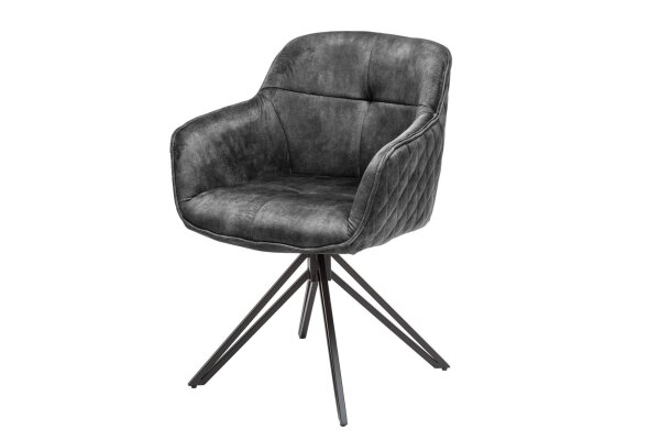 Chaise de bureau avec accoudoirs sans roulettes velours métal gris noir