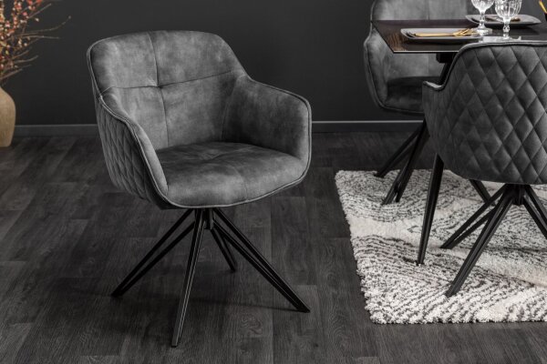 Chaise de bureau avec accoudoirs sans roulettes velours métal gris noir