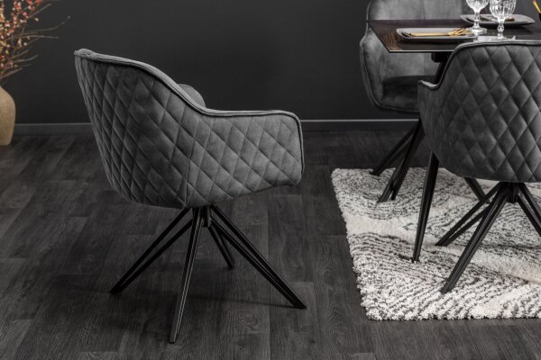 Chaise de bureau avec accoudoirs sans roulettes velours métal gris noir