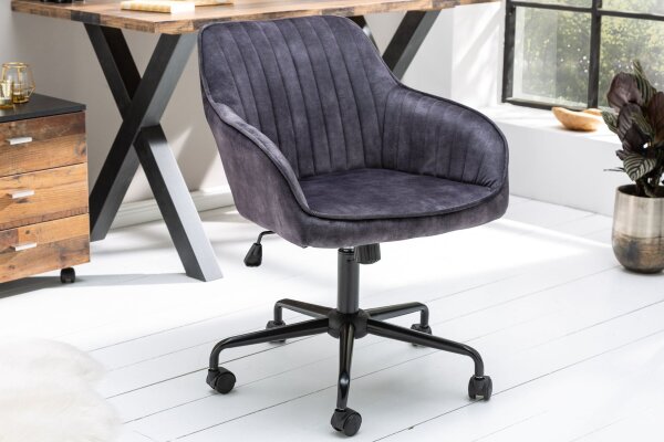 Chaise de bureau velours métal gris noir réglable en hauteur