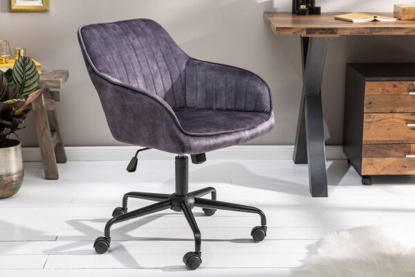 Chaise de bureau velours métal gris noir réglable en hauteur