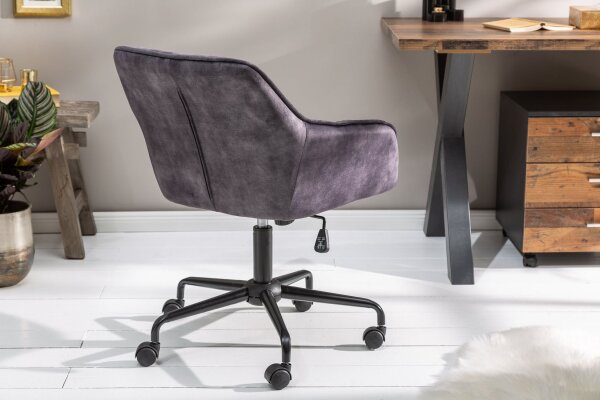 Chaise de bureau velours métal gris noir réglable en hauteur