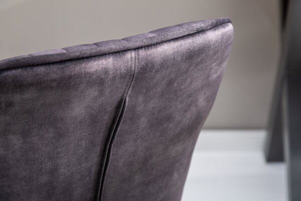 Chaise de bureau velours métal gris noir réglable en hauteur
